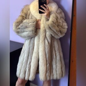 Luxurious Saga Fox Blue Fox white Fox trim  Fur Coat